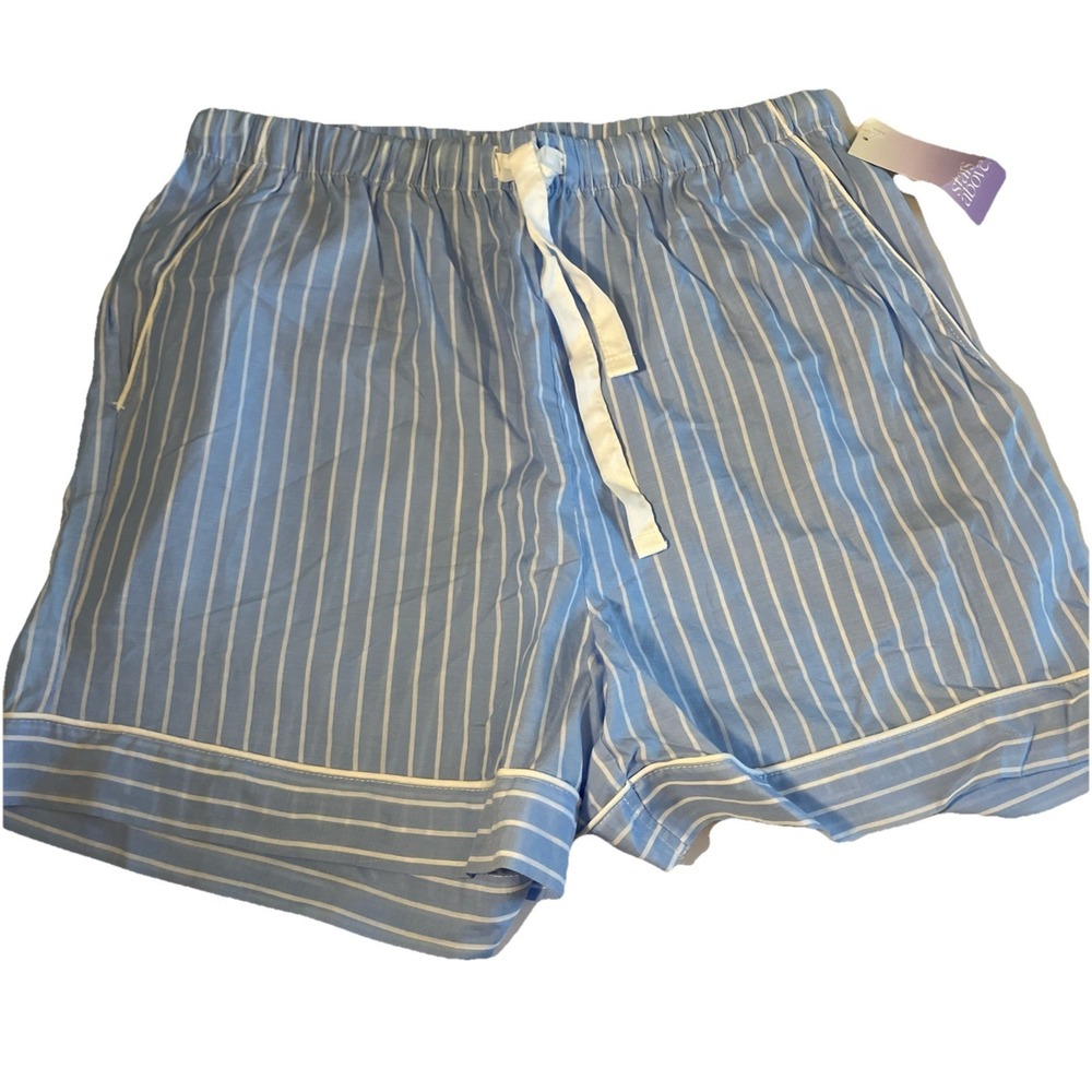 Stars Above Pajama Shorts Womens Size XS Blue White Stripes High Waist PJ C658
